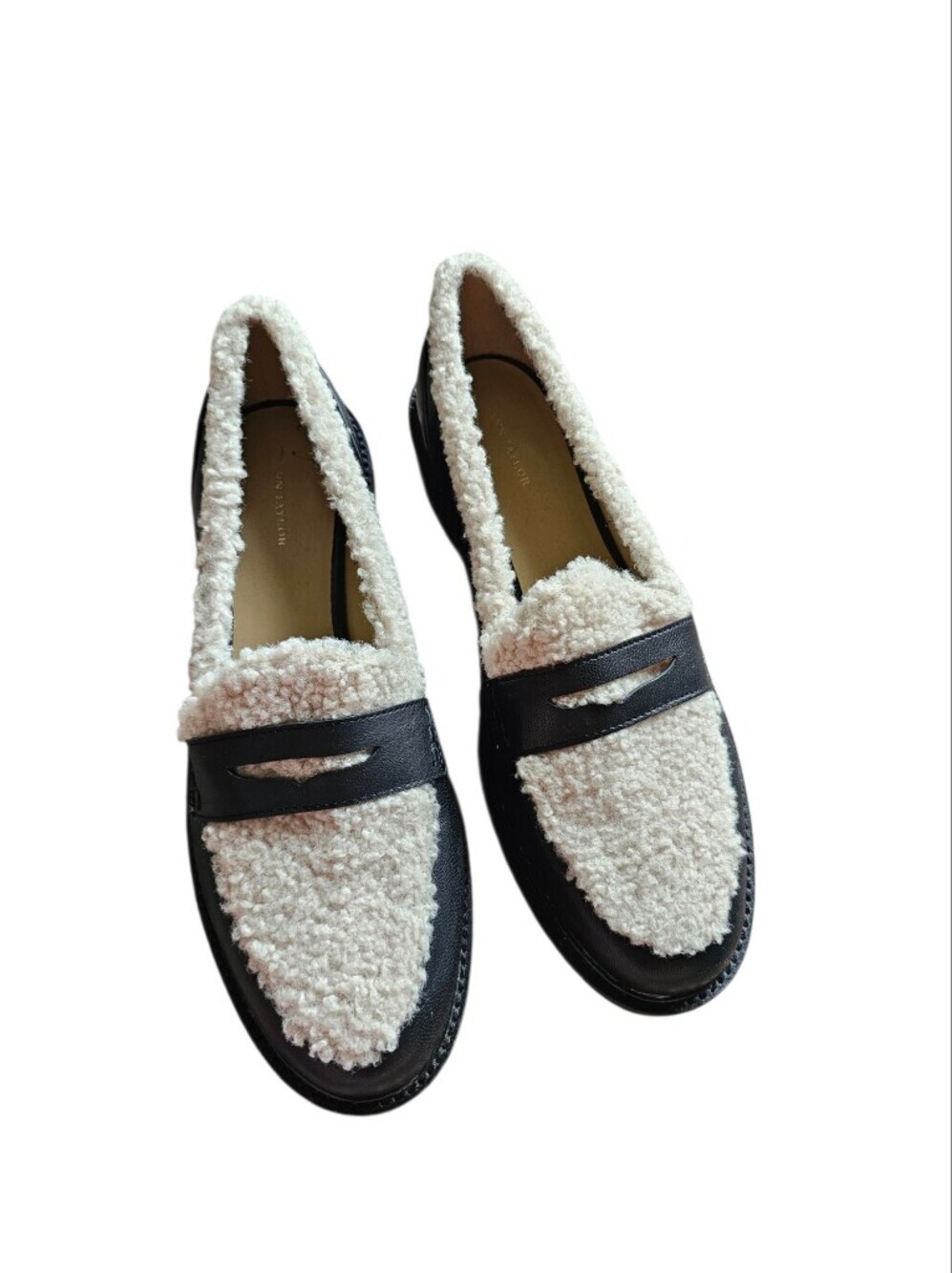 Ann Taylor Black Trim Cream Sherpa Leather Penny Loafers Size 9.5 - Picture 8 of 8